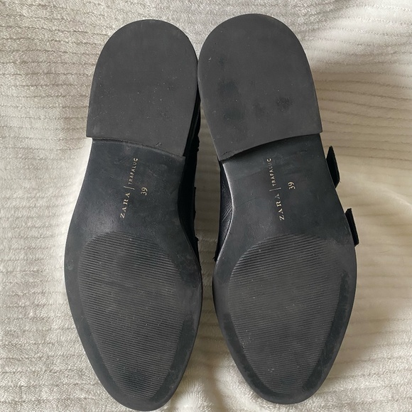 Zara Trafaluc Black Leather Embroidered Multi-Buckle Ankle Boots EU 39 US 8 - Picture 7 of 9